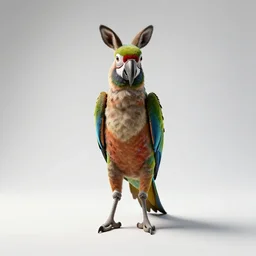 rugged zookeeper with parrot, studio photography, full body, standing, isolated on a pure white background, centered, whole figure in frame, sharp focus, studio lighting