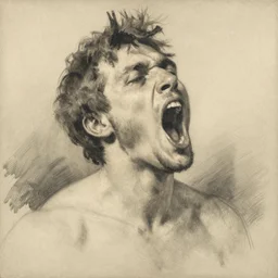 loose dry brush sketch on canvas of a yawning man by degas