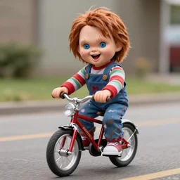 screaming chucky doll riding pee wee herman bike