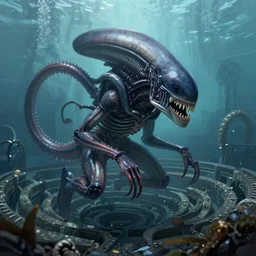 underwater xenomorph alien mixed with sharks extra teeth tentacles labyrinth highly detailed digital painting artstation concept art h - 7 6 8