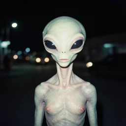 analog medium format film blurry street night flash photography close up the alien extraterrestrial portrait in roswell, 6 0 s hasselblad film street photography, featured on unsplash, vintage expired colour film photograph