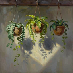 beautiful oil painting of hanging plants in baskets by Anato Finnstark, artstation behance