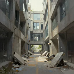 a blind alley of a modern building with some obstacles, trending on artstation, wlop, ross draws, digital painting, mixed media, intricate details, volumetric lighting