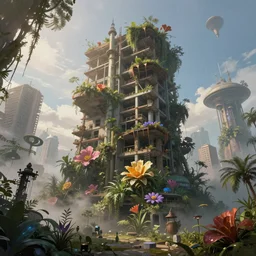 a beautiful hyperdetailed painting of unfinished building co - op urbex nature architecture industrial architecture building by neil blevins, tron sunlight fisheye futuristic flowers fantasy liberty city rainforest junglepunk cgsociety gem extraterrestial at dawn lightpaint atlantis fog tundra bioshock, archdaily, wallpaper, highly detailed, trending on artstation.