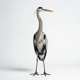 black heron, studio photography, full body, isolated on a pure white background, centered, entire subject in frame, sharp focus, soft studio lighting