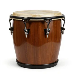 oversized bongo drums, photorealistic, isolated on a pure white background, centered, entire object in frame, sharp focus, soft studio lighting