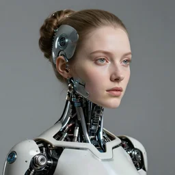 Ultra detailed, 4K Portrait of a cyborg woman by Rachel Ruysch