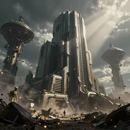 an epic photobashing of a epic cyberpunk military building, alien civilization, futuristic, hyper - realist, post apocalypse, nuclear war, daylight, god's ray, interstellar, atlantica, soviet, by beeple and fvckrender and visualdon, trending on cgsociety, scifi, blockbuster, cg, vfx, concept art, riot cinematic, bio hazard, by zdislaw bek