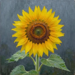 a sunflower in a rain storm by peter elson, oil on canvas