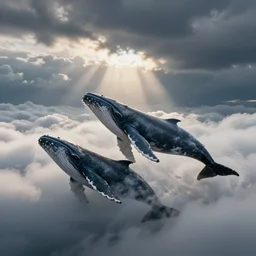 whales swinming in clouds