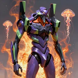 evangelion mech. by rembrandt, 1 6 6 7, joseph mallord william turner, beeple, fractal flame, luis royo, intricately, futuristic, robot, cyborg, jellyfish