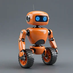 orange robot with wheels, octane render, glossy render