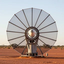 radial shaped, electrostatic atmospheric water condenser and collector, nikoa tesla antenna array technology, mesh cloth in the australian desert, natural light, high quality photograph, shallow depth of field, simple composition, symmetrical,