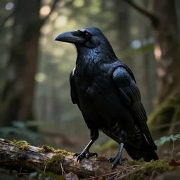humanoid crow, werecreature, photograph captured in a forest