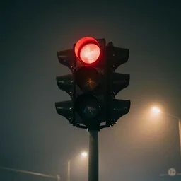 a photograph of a stoplight on a foggy night, vintage lens f / 1. 4, trending on flickr