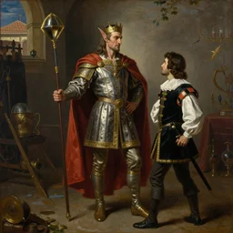 a tall noble savage elf king meets a spanish conquistador, oil on canvas, 1 4 9 2