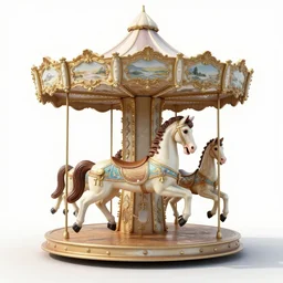antique carousel horse, stylized 3d render, isolated on a pure white background, centered, entire object in frame, sharp focus, soft studio lighting