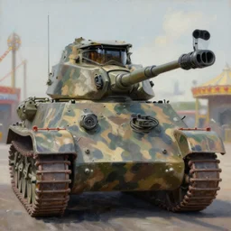 portrait of wwii halo tank with amusement park camouflage paint, hyperdetailed texture, beautiful octane lighting, trending on artstationhq, oil on canvas