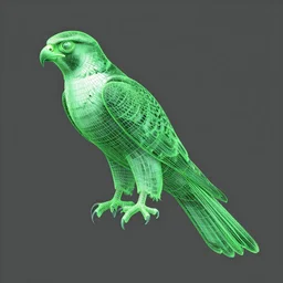 wireframe render of a falcon, green