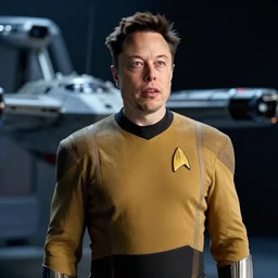 captain elon musk of the uss enterprise, star trek, movie still, high quality, heroic, epic lighting, cinema, cinematography, directed by michael bay