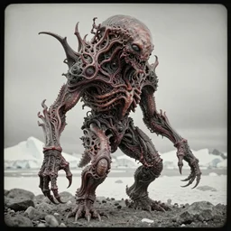 vintage daguerreotype photo taken of an epic, intricate, ultra detailed, super realistic body of nightmarish eldritch organic mass creature in antarctica, created by weta workshop, highly photorealistic, sharp focus, f 0. 4, golden ratio