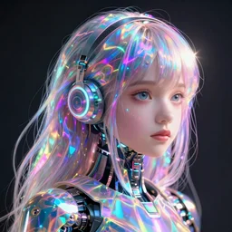iridescent hologram buster girl, holography, cybernetics parts, neon iridescence, glowing neon, luminescence, cinematic lighting, highly detailed, by cedric peyravernay, by maciej kuciara, behance, artstation, uhd 8 k, shallow depth of field