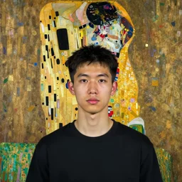detailed portrait of a modern, young confident asian american young man, by lucian freud, francis bacon, john chamberlain, willem de kooning, andreas franke, jean giraud, rob gonsalves, james gurney, james jean, ruan jia, gustav klimt