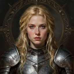 head-on centered symmetrical painted portrait, Elisha Cuthbert as a holy paladin, blonde hair, steel armour, dramatic lighting, intricate, wild, highly detailed, digital painting, smooth, sharp focus, illustration, dramatic lighting, artstation, in the style of artgerm and greg rutkowski