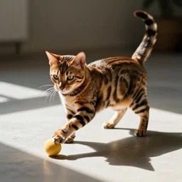 Bengal cat playing with ball