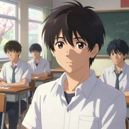 boy's love anime high school classroom scene spring setting, expert high detail concept art, perfect proportions fine - face, realistic shaded lighting poster ilya kuvshinov, katsuhiro, jeremy lipkin and michael germash, makoto shinkai, loish and clamp style, trending on art station, best selling artist