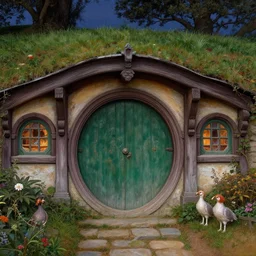 hobbiton with highly intricate door, small garden, evening, highly detailed matte painting, by stanley artgerm lau, greg rutkowski, thomas kinkade, alphonse mucha, loish, norman rockwell, artstation