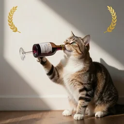 meme of a cat drinking wine