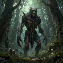 highly detailed creepy forest humanoide creature, stephen bliss, unreal engine, fantasy art by greg rutkowski, loish, rhads, ferdinand knab, makoto shinkai and lois van baarle, ilya kuvshinov, rossdraws, tom bagshaw, global illumination, radiant light, detailed and intricate environment