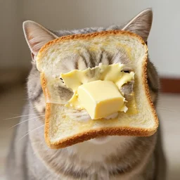 buttered toast taped to a cat, realistic, 4 k