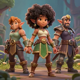 beautiful afroame elf, clash royal style characters, unreal engine 5, octane render, detailed, cinematografic, cinema 4 d