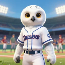 beautiful portrait of a female anthropomorphic snow owl fursona wearing a baseball uniform. baseball stadium backgroundd. character design by disney, charlie bowater, ross tran, artgerm, and makoto shinkai, detailed, soft lighting, rendered in octane
