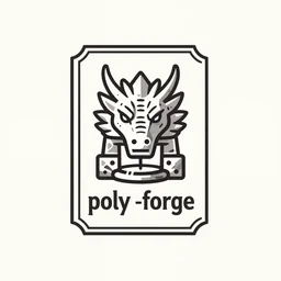 high quality simplified rectangular logo of a medieval stone blacksmith forge shaped like a dragon head looking at viewer, for a company called poly - forge, symmetrical!!!, award winning, art deco!!!!!!
