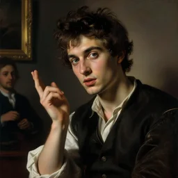 caravaggio image of gay Berlin interior with young man tempting audience with ambivalent stare