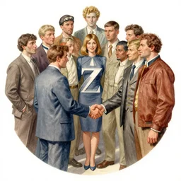 the circle complete, greek symbol zeta, diversity team, average american guy, european, handshake, highly detailed, digital painting, watercolor, soviet realism, engraving, artstation, concept art, smooth, sharp focus, vivid grunge, manga, illustration, unreal engine 5, 8 k, art by bilibin and kuvshinov and malevich and mucha
