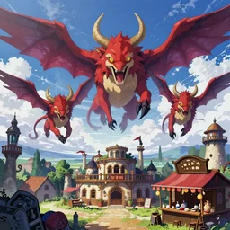 Fantasy world of the seven deadly sins anime, fantasy art, flying giant animals, a tavern, Drawn by Kim Jung Gi, Vibrant colors, Smooth gradients, digital art, trending on artstation, detailed, depth of field, High definition, 8k