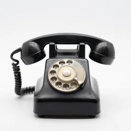 miniature rotary phone, high detail macro photography, isolated on a pure white background, centered, entire object in frame, sharp focus, soft studio lighting