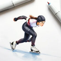 a copic maker illustration of a high speed ice skater girl wearing an eva pilot suit designed by balenciaga by john berkey, norman rockwell