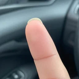 photorealistic close - up of a skin scrape on a finger, macro photo, inside a car