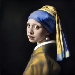 monica gellar as the girl with the pearl earring, oil painting