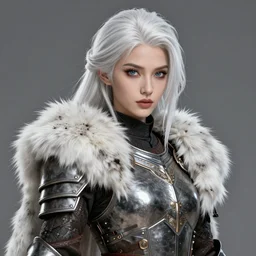 warrior, fur - lined leather armor!!! beautiful and elegant white hair female!! gorgeous ayes!! character concept art, sharp focus, octane render! unreal engine 5! highly rendered!! trending on artstation!! detailed linework!! illustration by artgerm, wlop, and chie yoshii