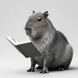 black and white capybara, reading a book, digital art, 4k