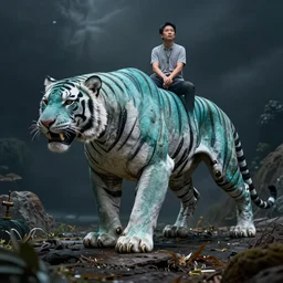 ocean tiger robot, teal and white, greg simkins, android jones, victo ngai