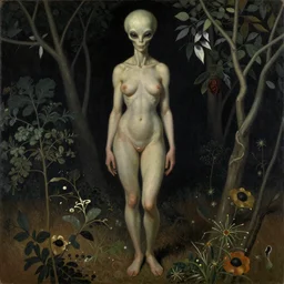 alien woman, full body, portraiture, painted by Beksiński, oil painting, intricate details