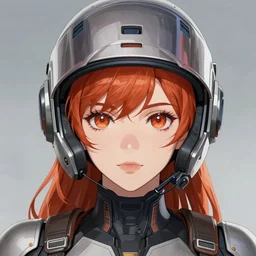 a anime woman wearing futuristic helmet, detailed face, redhead, by greg rutkowski, mandy jurgens