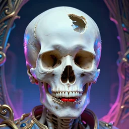 a medical photograph of a man with an open skull. the man has red lips, blue eyes and white skin. cult dystopian neon environment, intricate, elegant, highly detailed, rule of thirds, digital sculpture, artstation, 8 k rendering, ray tracing, by salvador dali and david cronenberg